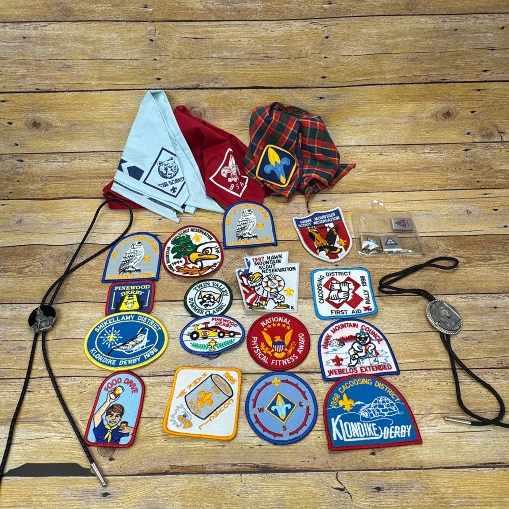 BSA Boy‎ Scouts Patch Neckerchief Bolo Tie Lot Blue Red Multi Vintage Scouting